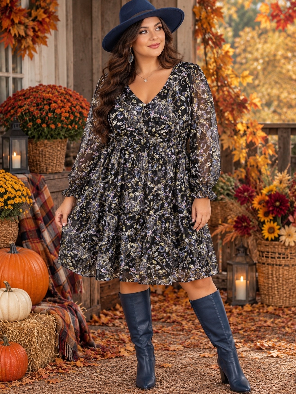 torrid Black Floral V-Neck Smocked Waist Tiered Mini Dress